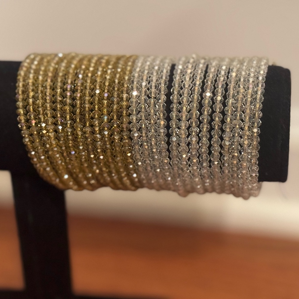 Handmade gold and white beaded wrap around bracelet